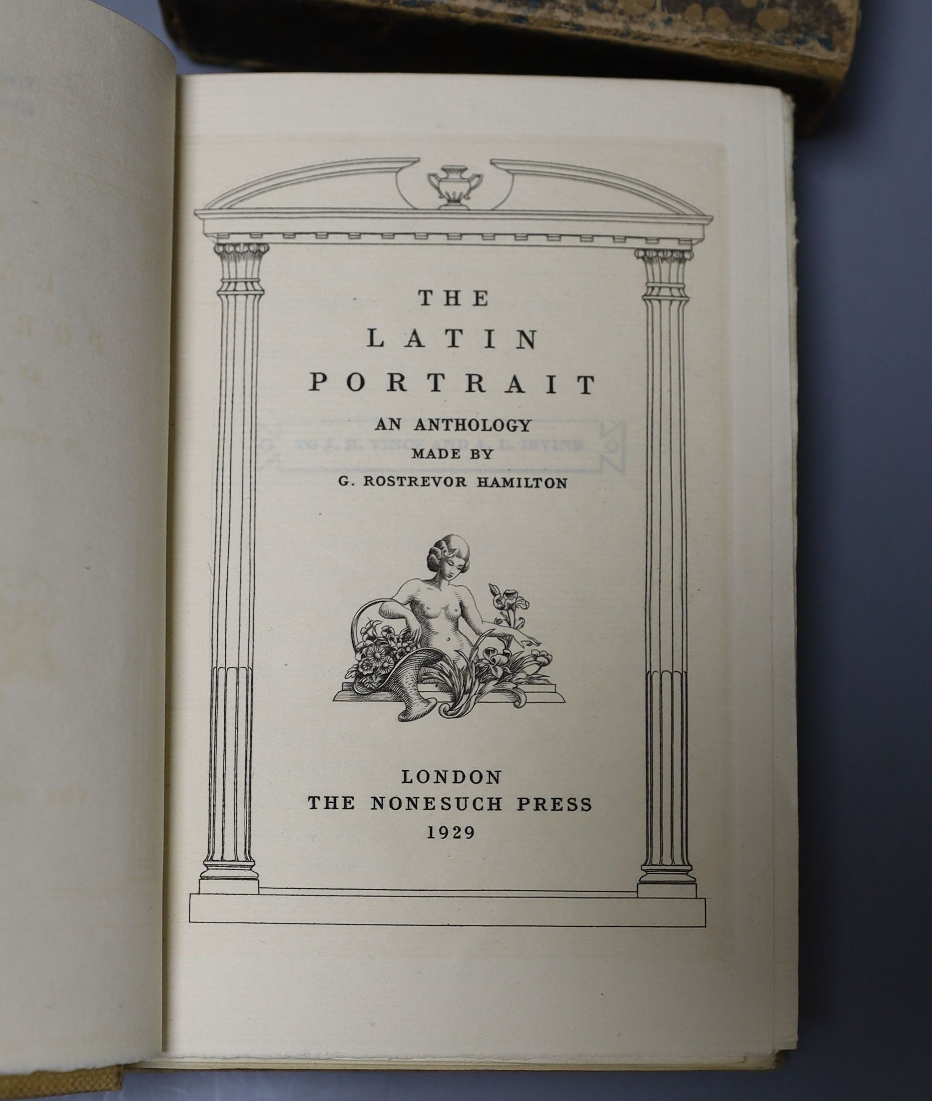 Nonesuch Press - 3 works - Secundus, Iohannes - Kisses: Being the Basia of Iohannes Secundus, translated by Thomas Stanley, 1923; Butler, Stanley - Butleriana, 1932; Hamilton, George Rostrevor - The Latin Portrait, 1929,